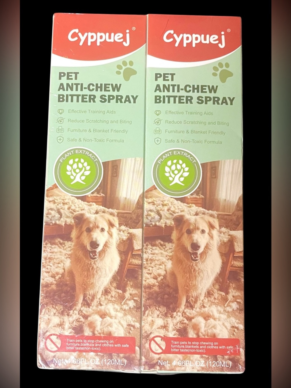 Cyppuej Pet Anti-Chew Bitter Spray 4oz x 2 Box NonToxic Furniture Shoes NEW NIP